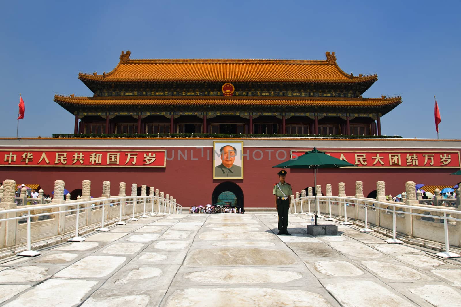 Guard outside the Entrance to The Forbidden City in Beijing, China, July 20 2010. To relieve congestion 70% of the Forbidden City is to open to the public by 2020, instead of the current 30%.