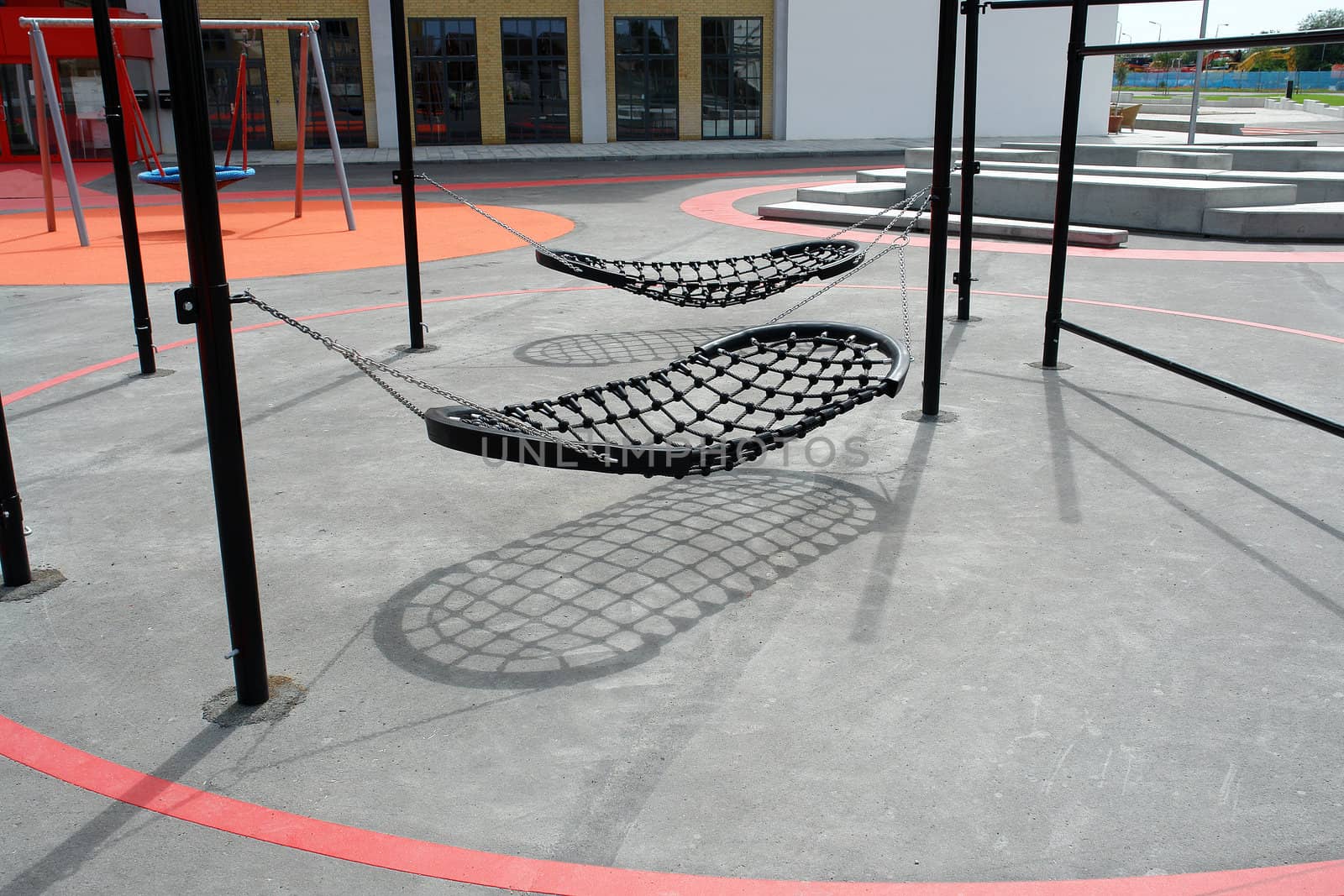  Modern creative design city playground swings made from metal and ropes                              