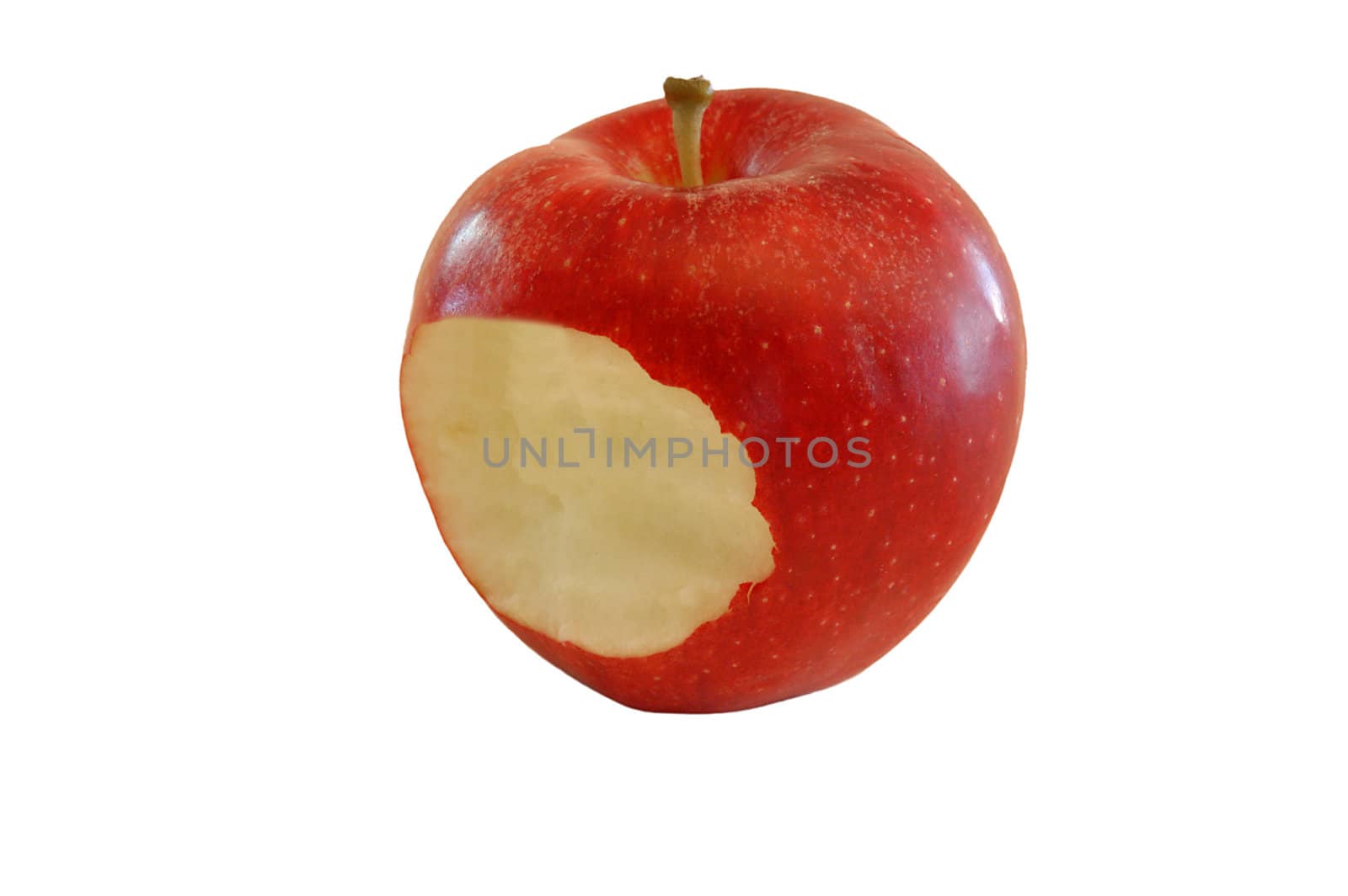 red apple with a bite missing isolated on white background