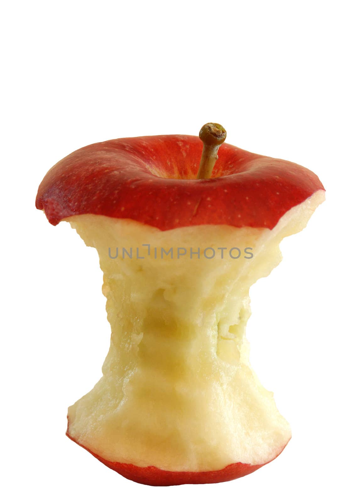 eaten apple core isolated on white
