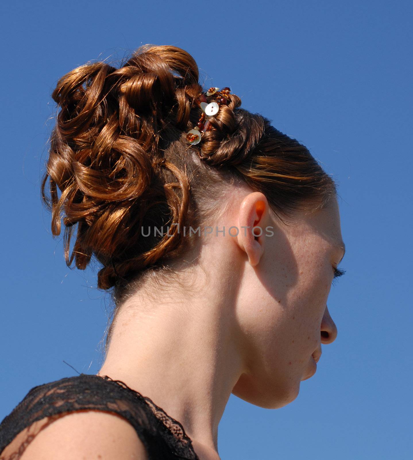 young woman and her beautiful hairstyle for ceremony beauty, style, fashion, salon, woman, hairdresser, curls, haircut, comb, styled, cosmetic, curl, curlers, girl, curled, rolled, female, long, hair-do, to, hair, teen, teenager, beauty, beautiful, brunette, brown, wedding, ceremony, marriage, love, couple, romance, happy,  bride, happiness, dress, wife, family, young, just, person, joy, 
