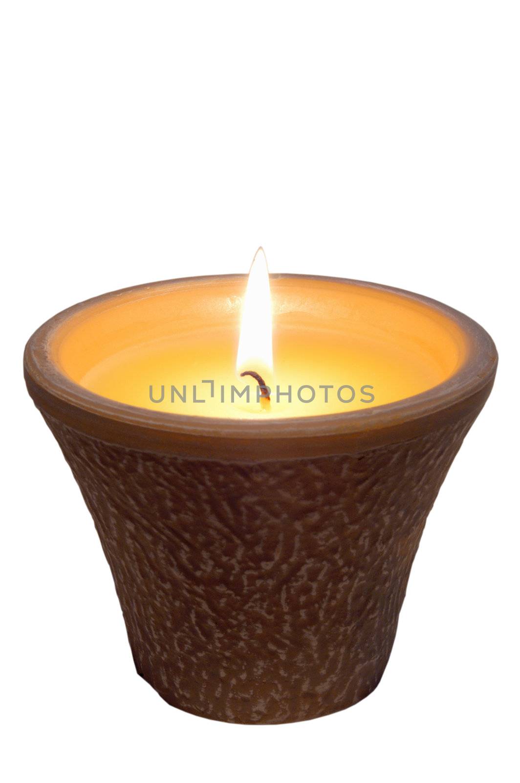 lit Citronella candle isolated over white background 