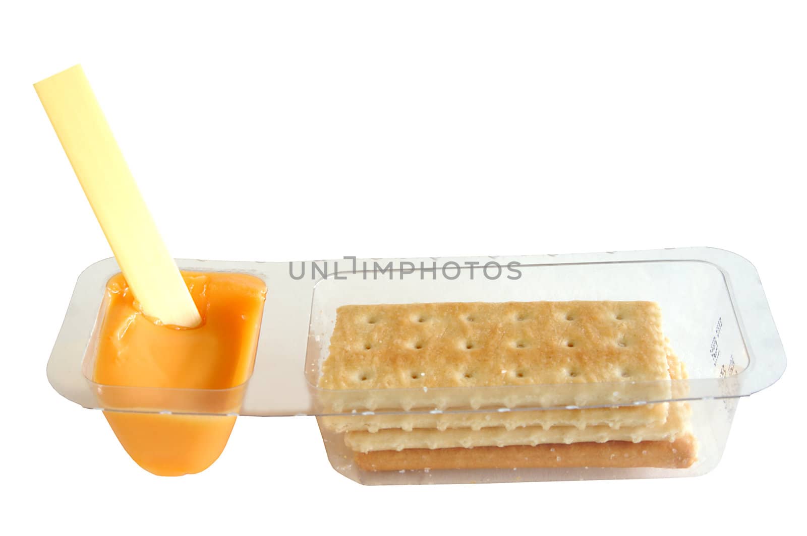 cheese dip and crackers isolated on white