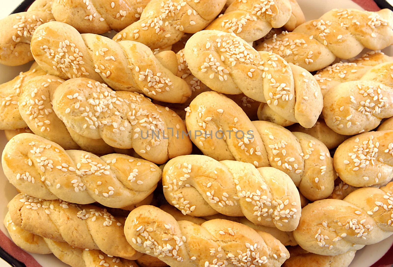 close up of traditional greek cookies with sesameseeds