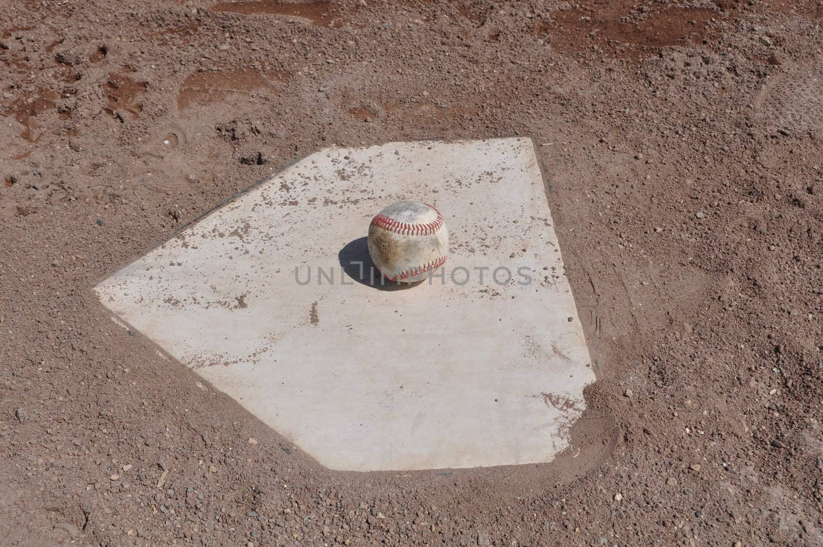 Old Baseball Close Up on Home Plate