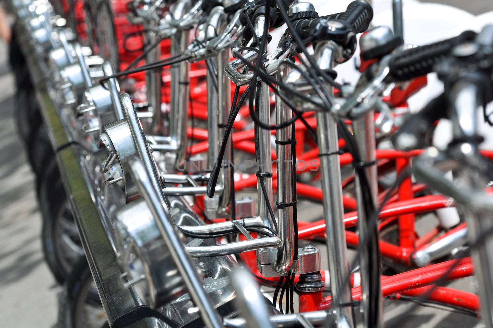 Red Tourist Bicycles in Barcelona Spain
