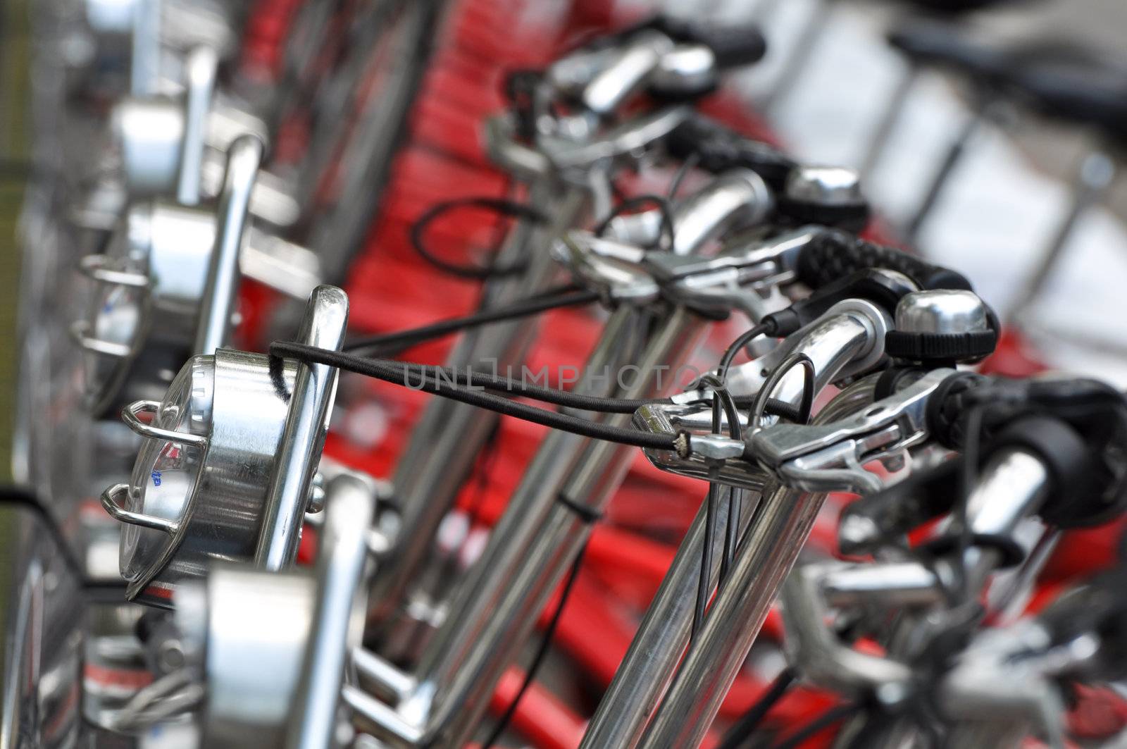 Red Tourist Bicycles in Barcelona Spain