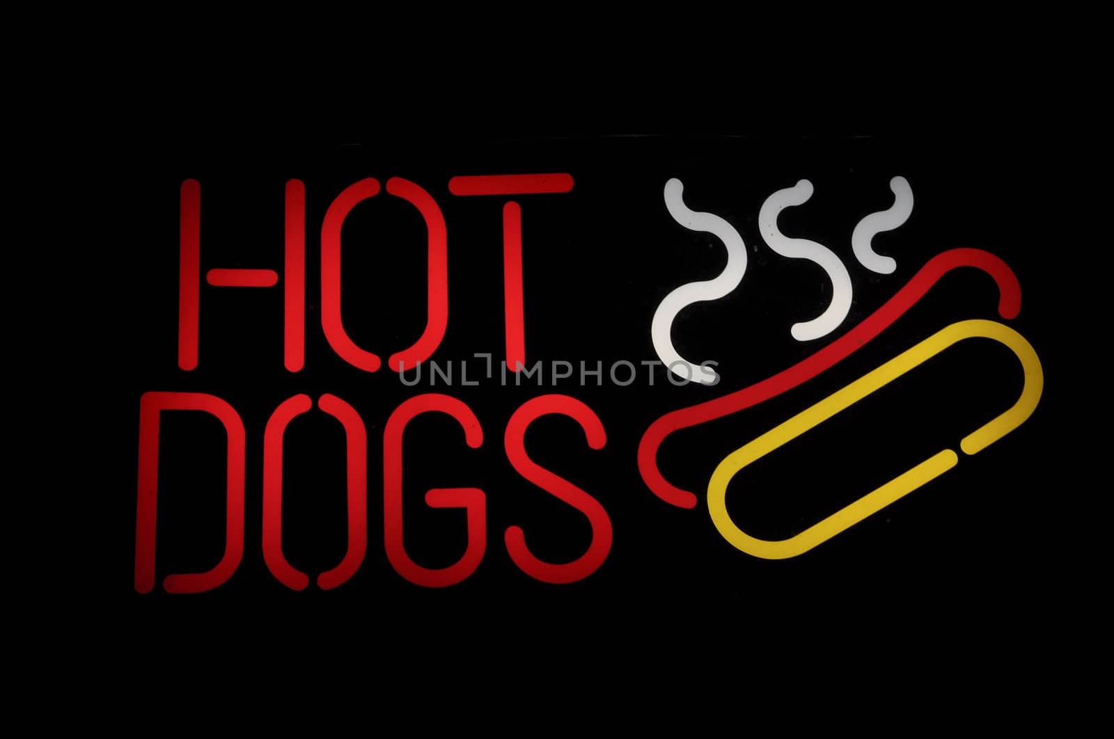 Hot Dogs Neon Red, Yellow and White Sign