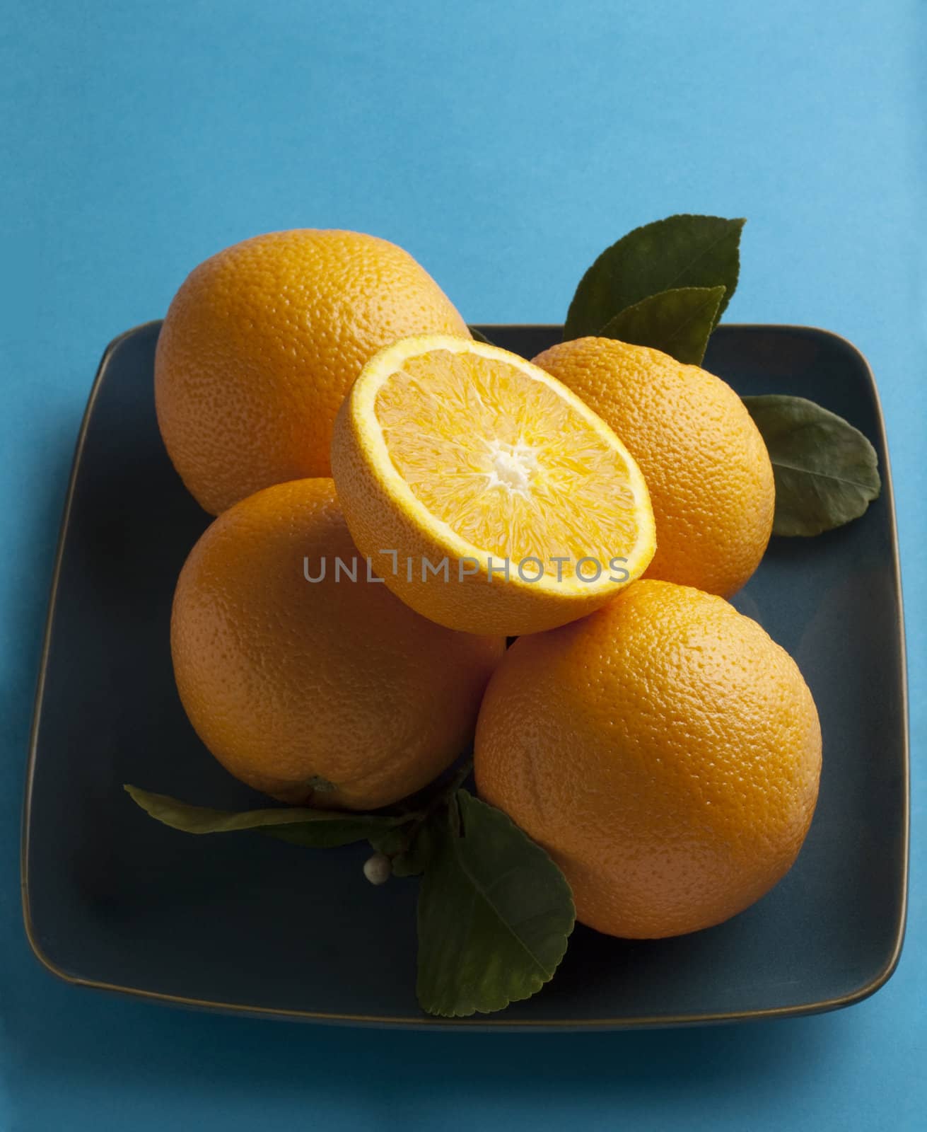 Oranges on blue background
