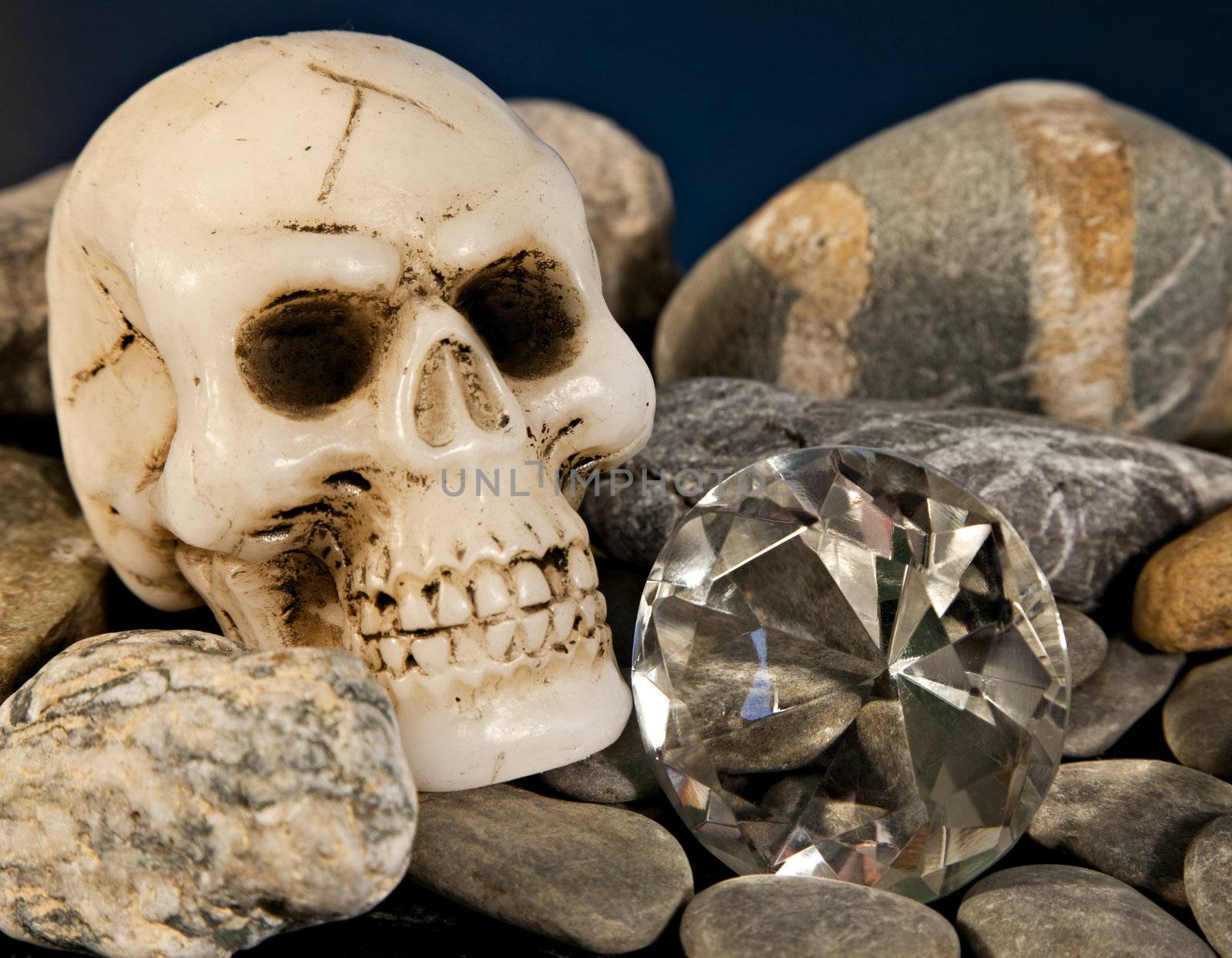 A human skull with a brilliant diamond
