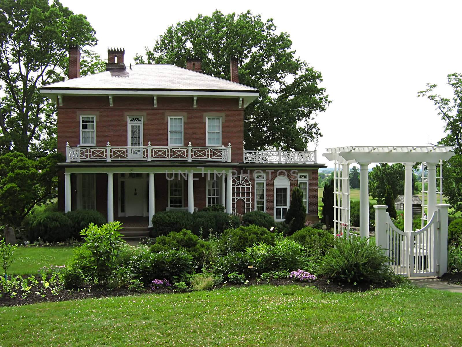 A photograph of a house detailing its architecture.