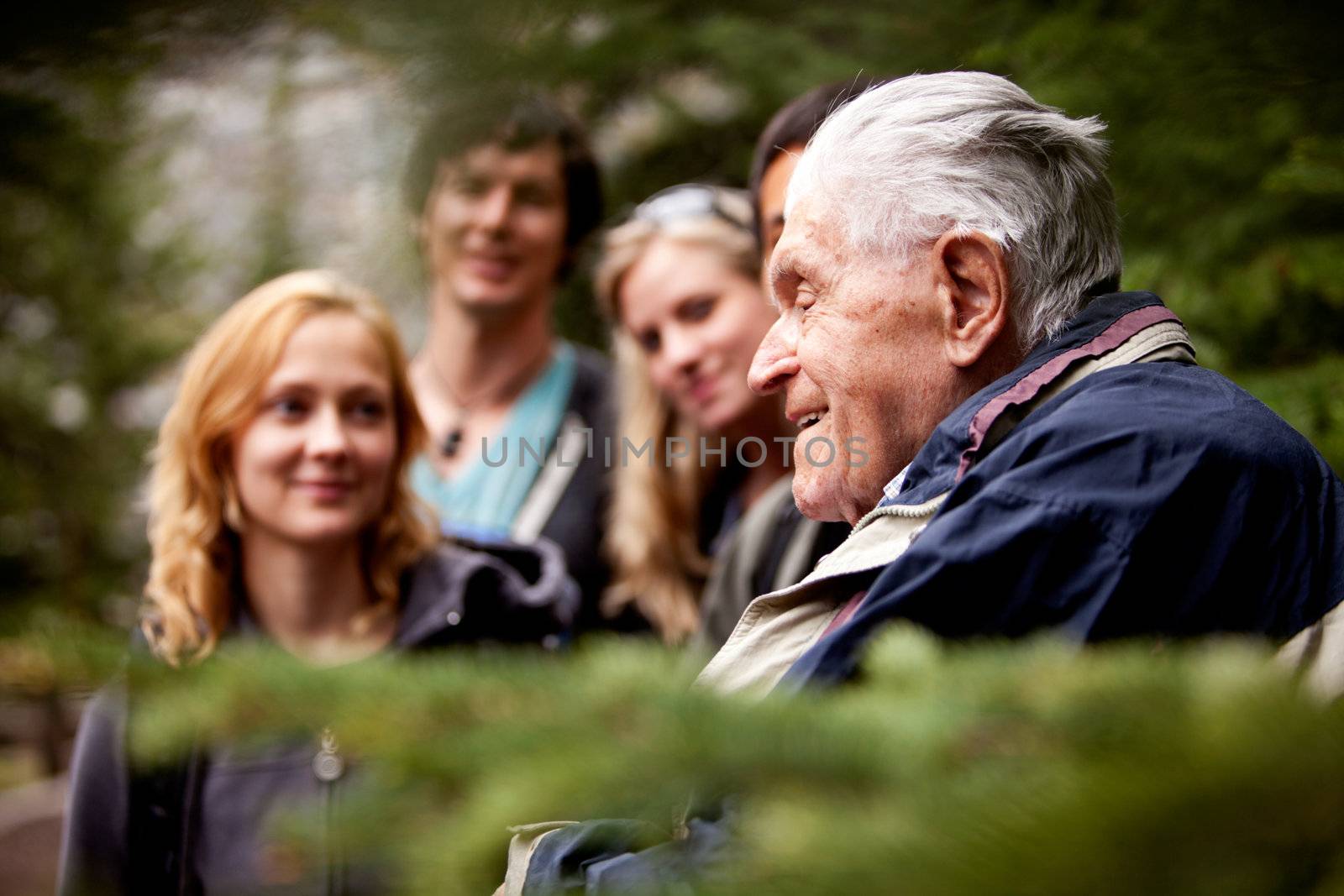 Elderly Man Group  by leaf