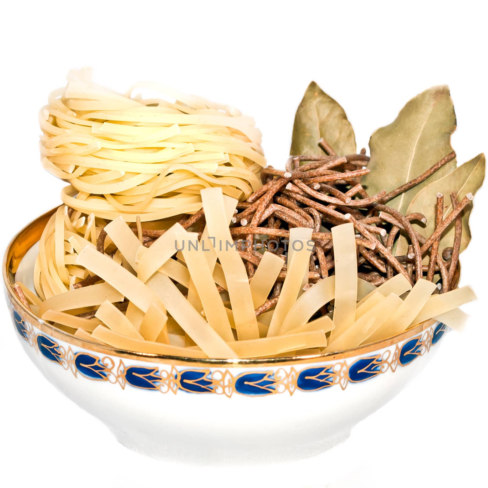 Bowl of Italina pasta mix, isolated on white