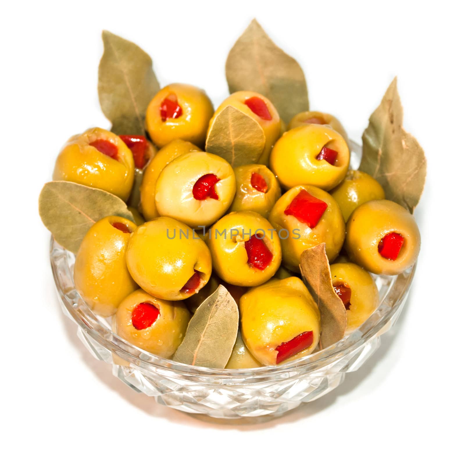 Green olives stuffed with red pepper