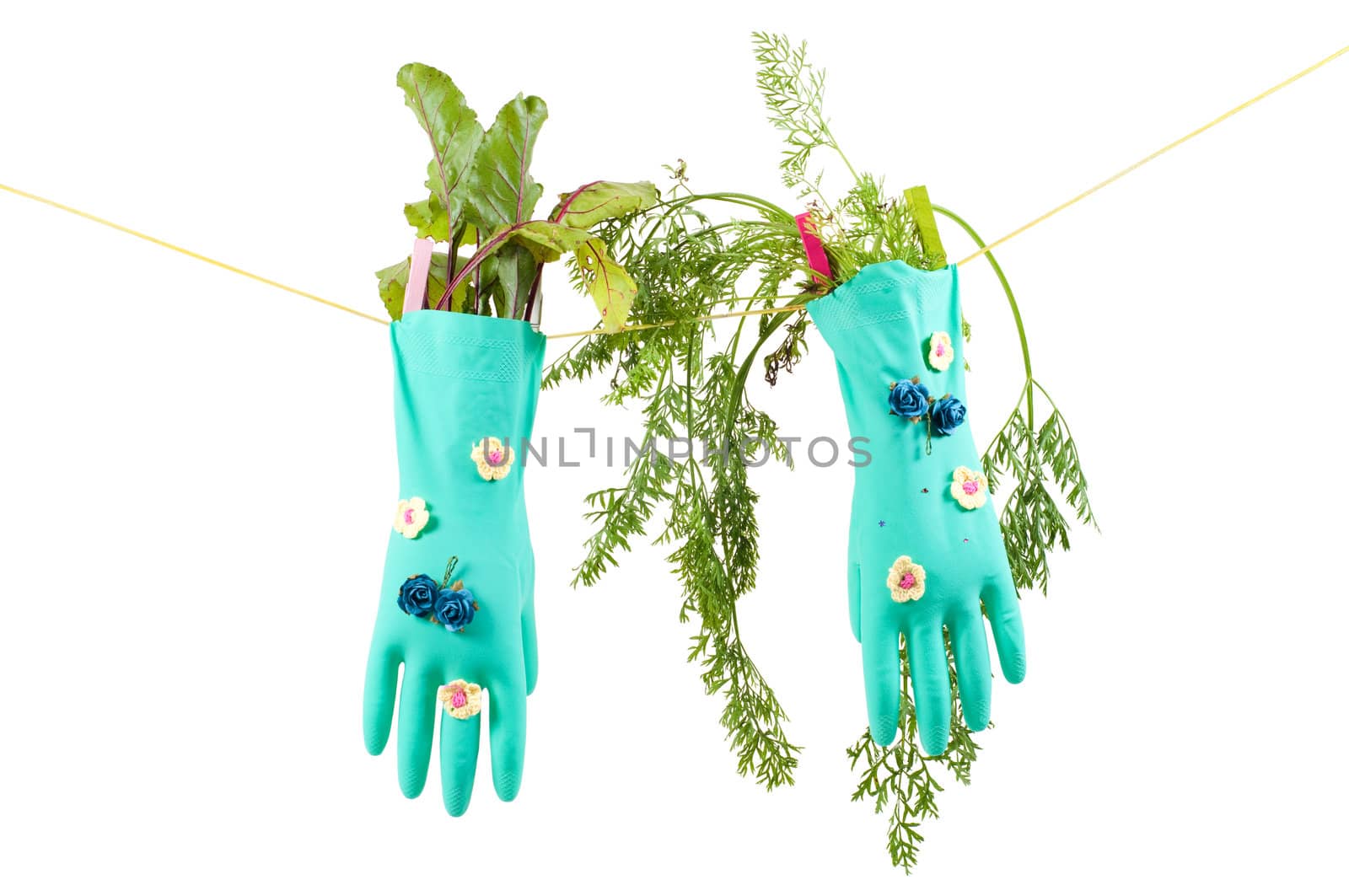 Shot of conceptual photo with hanging gloves