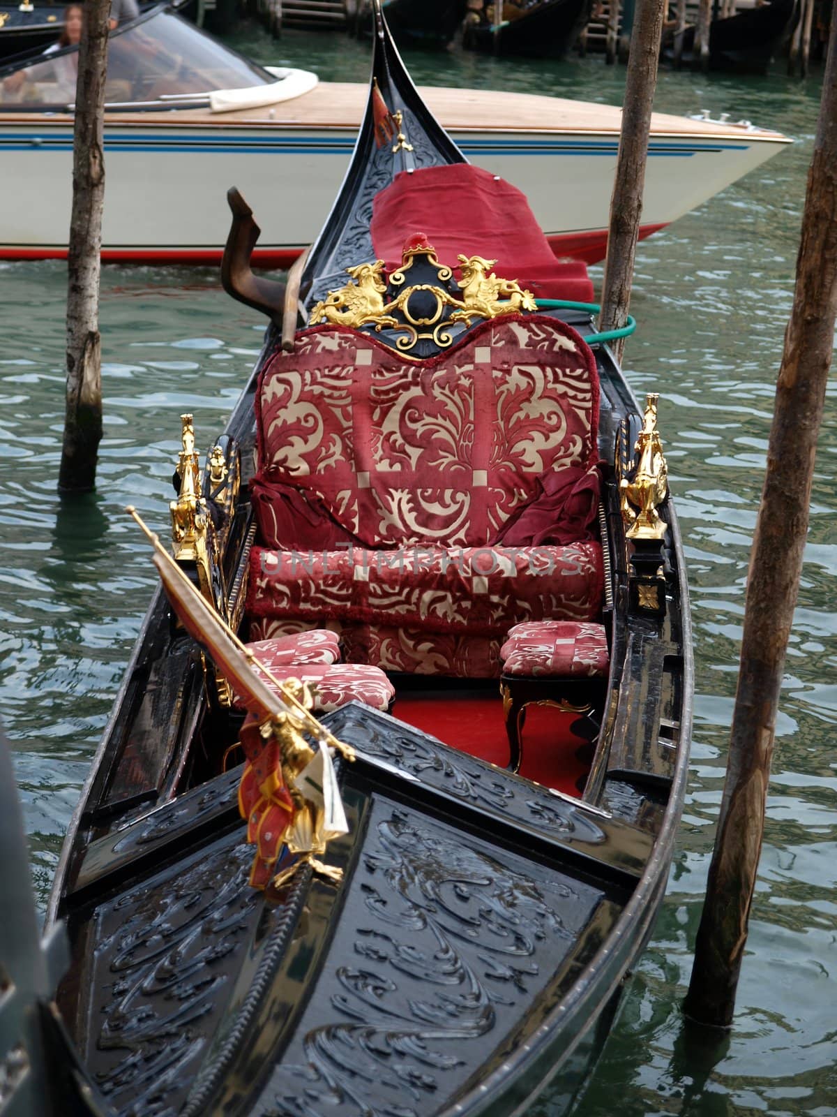 Venice - Rich decorations of the deck of a venetian gondola