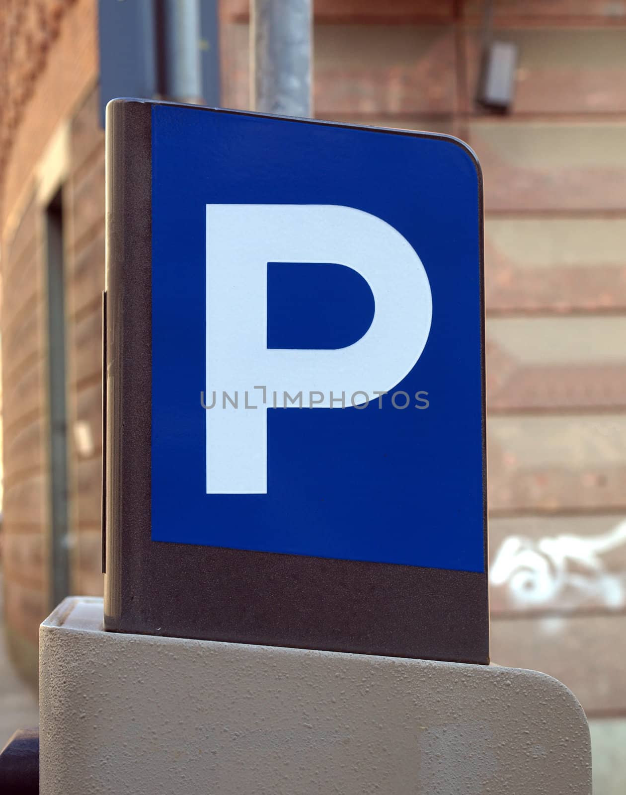 A road sign for a parking area