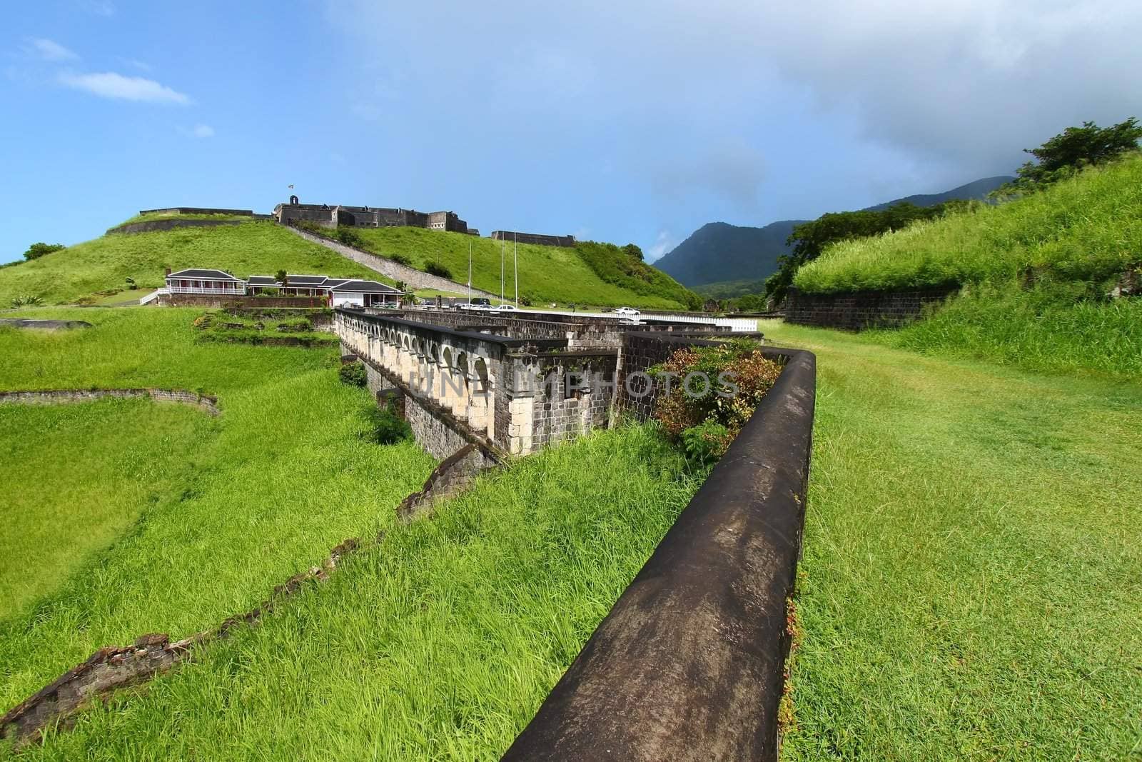 The walls of Brimstone Hill Fortress on the Caribbean island of St Kitts.