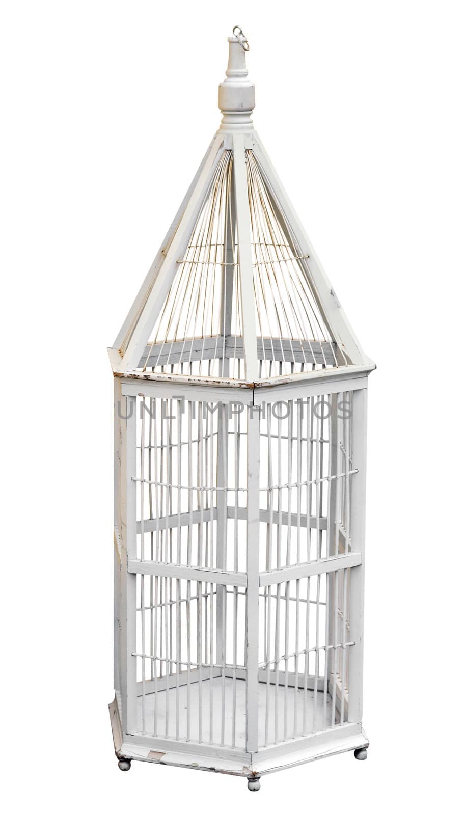 Antique wooden Birdcage isolated with clipping path