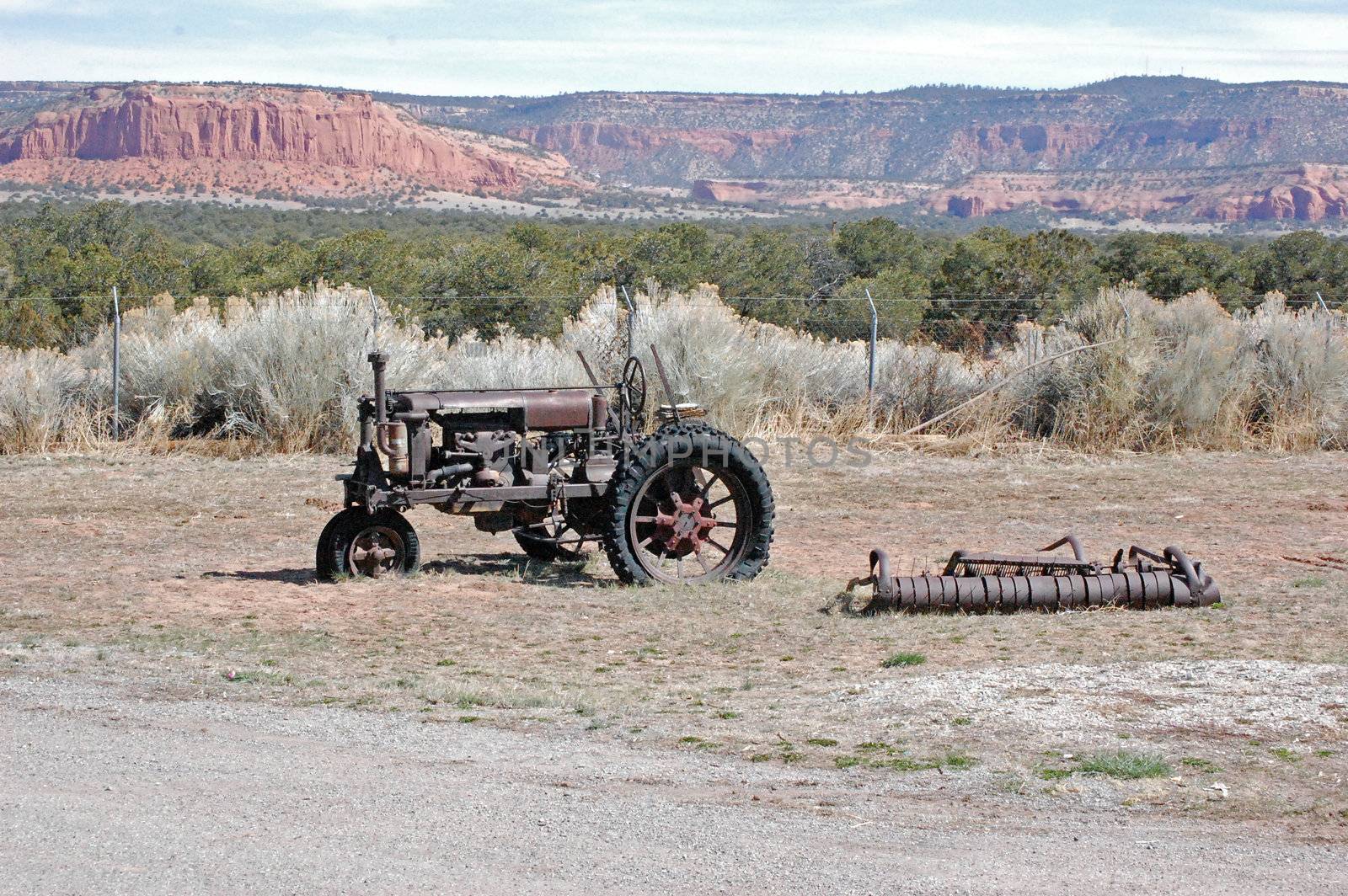 Antique Tractor and the mountains