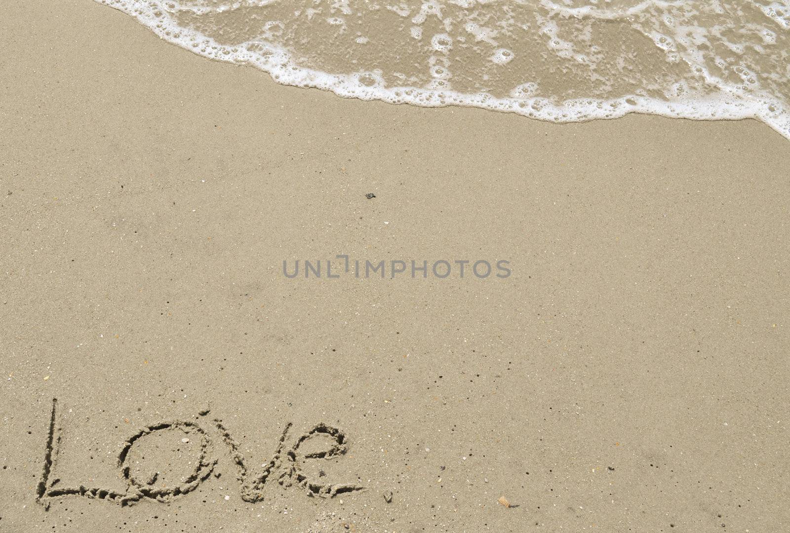Love written in the sand with wave 15