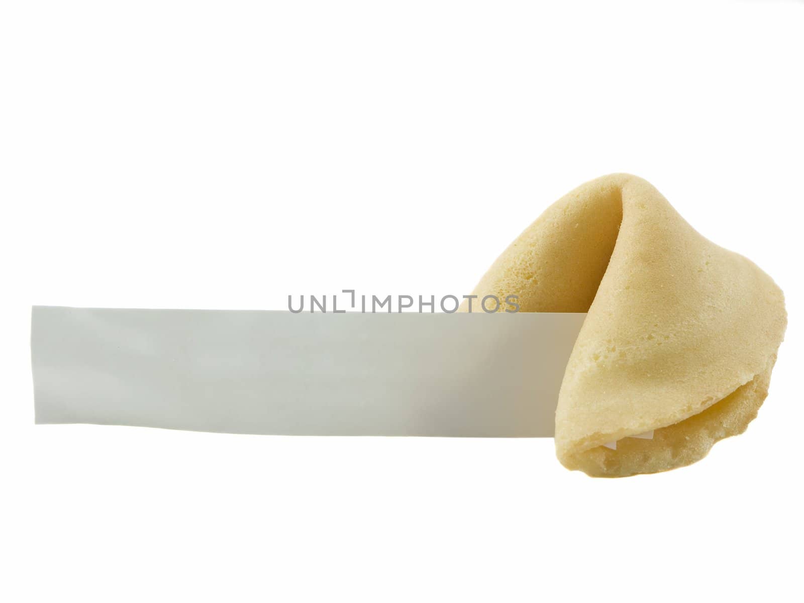 Fortune cookie with blank fortune isolated on white