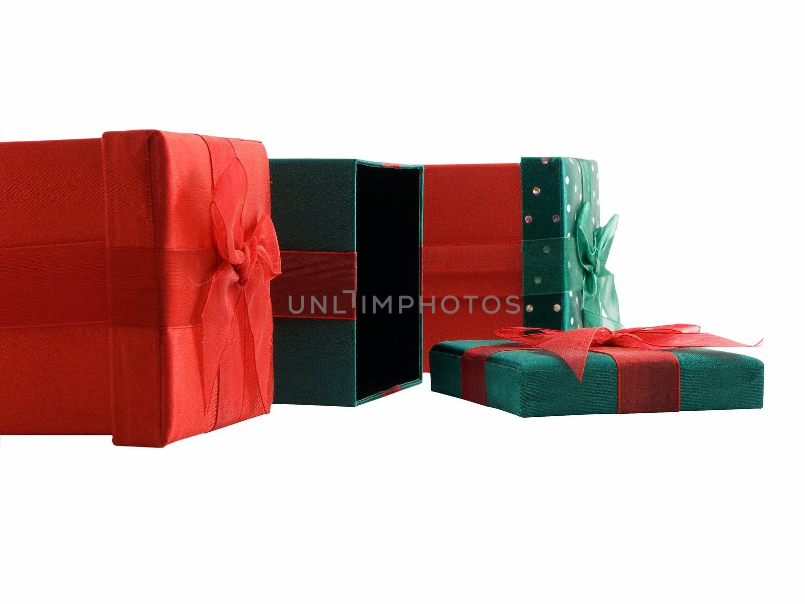 Several christmas presents isolated on a white background