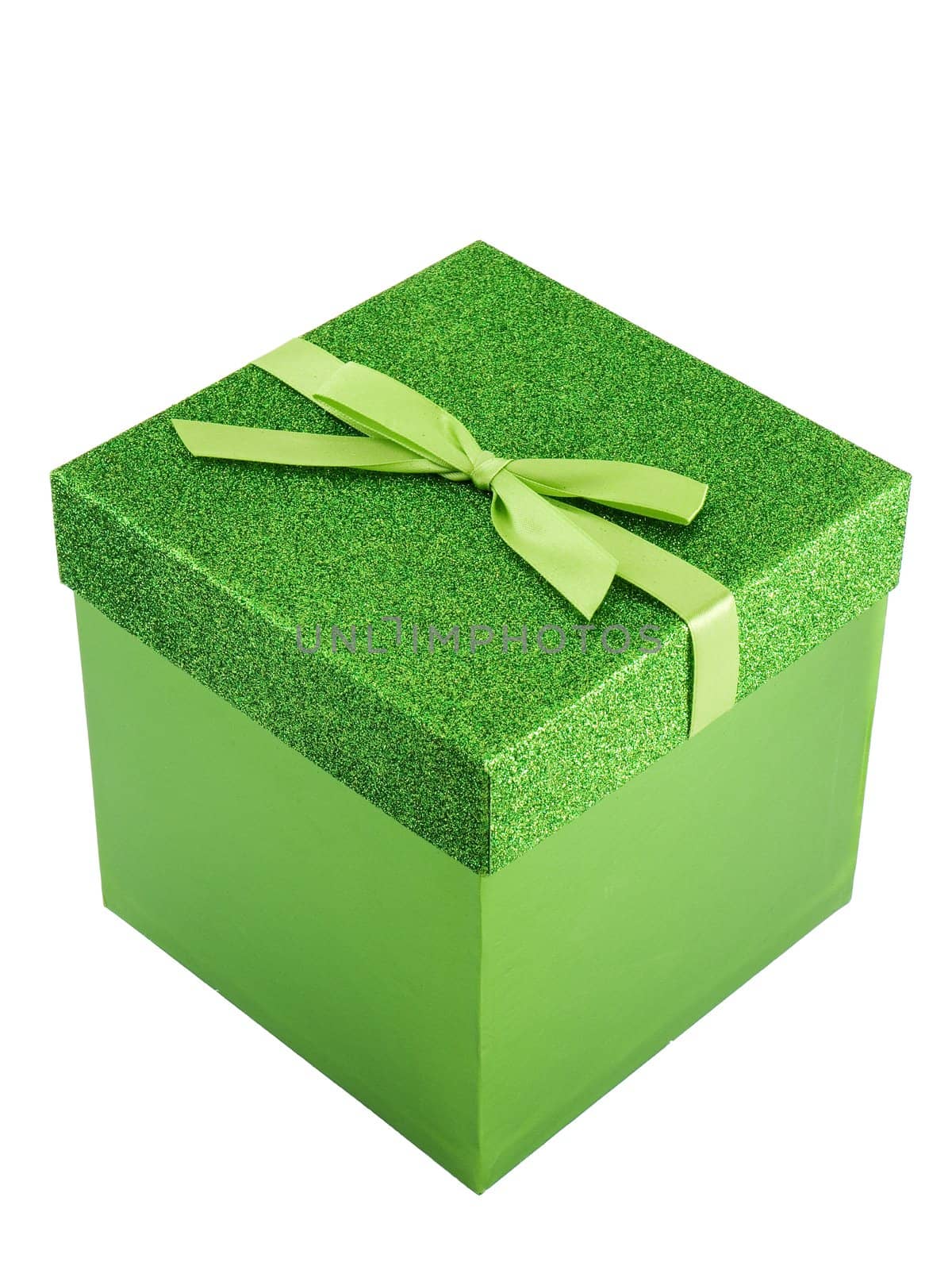 Green christmas gift box isolated on white