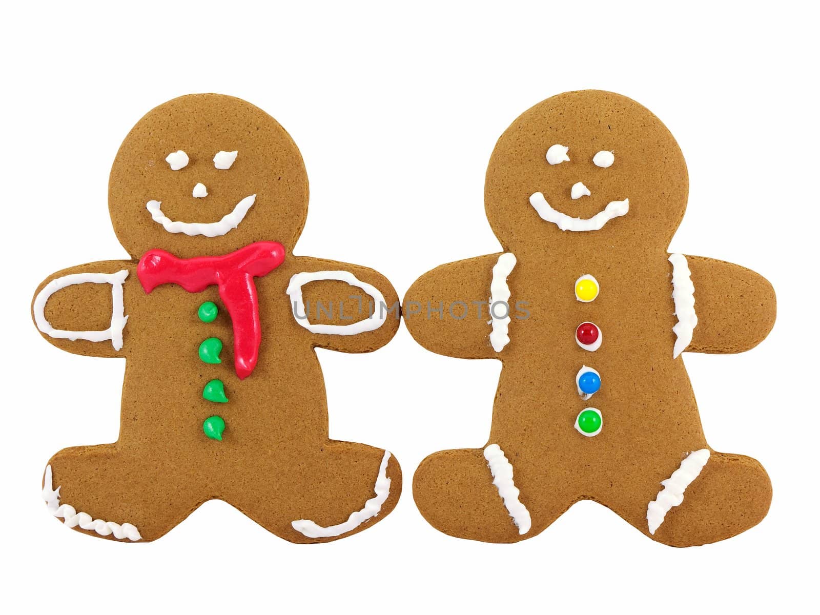 Two gingerbread cookies isolated on a white background