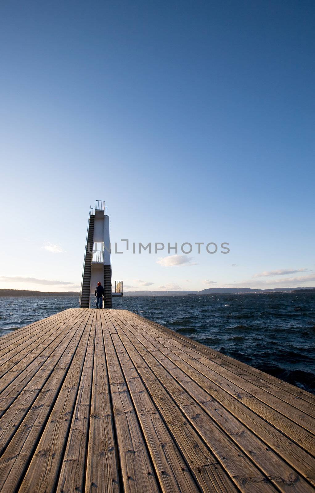 A large 10 meter dive tower into the ocean, Oslo, Norway.