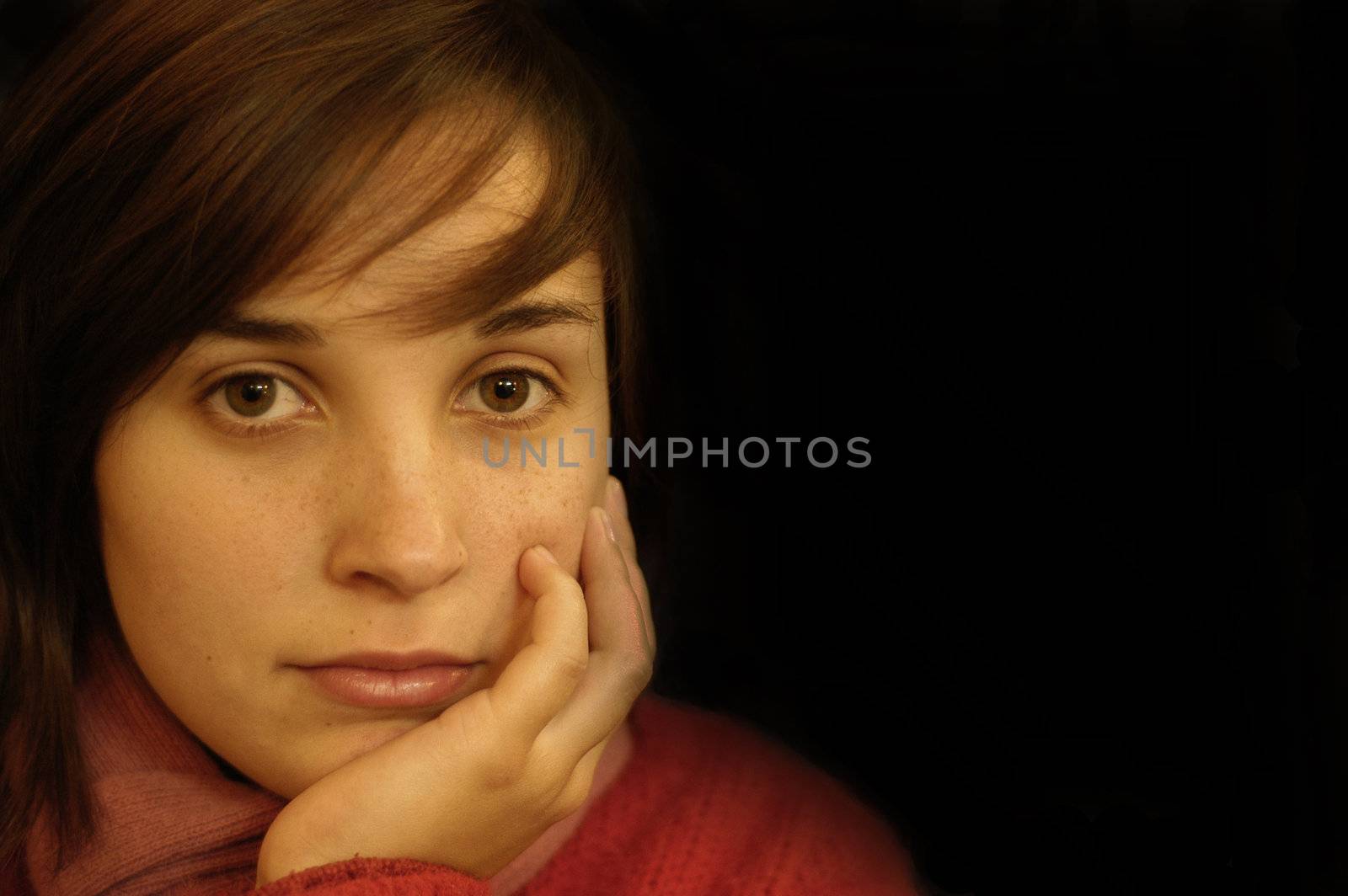 young adult girl with sad eyes portrait