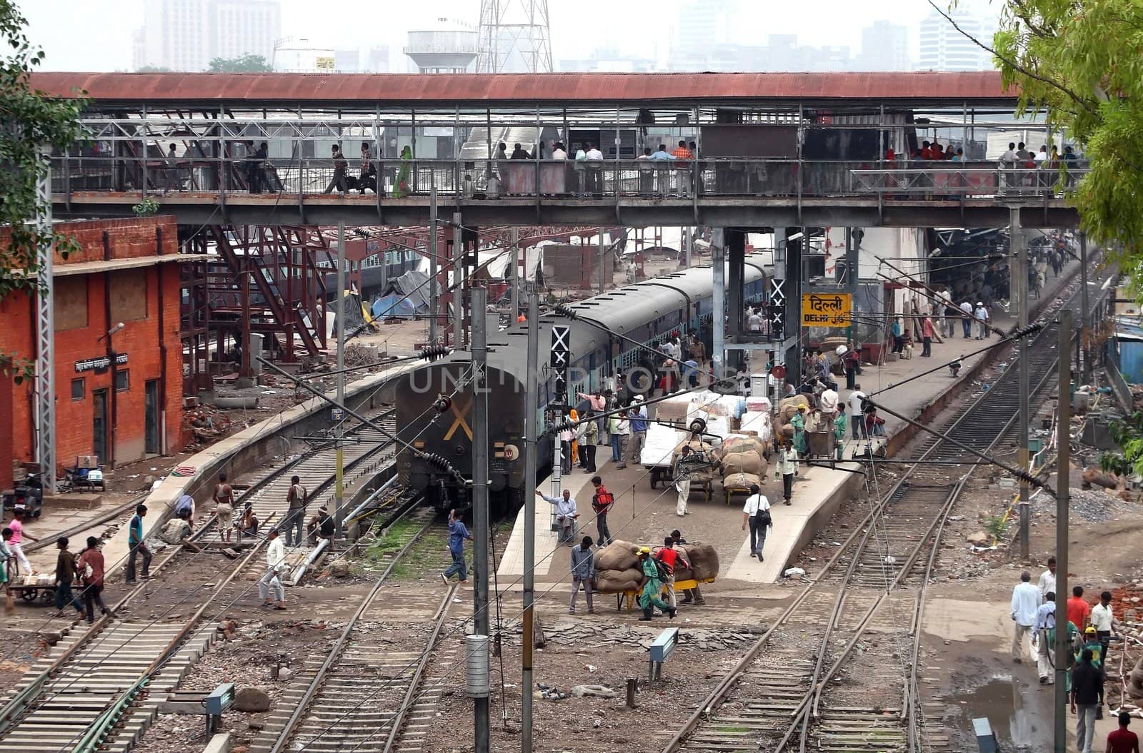 Locomotive at the train station in New Delhi - India