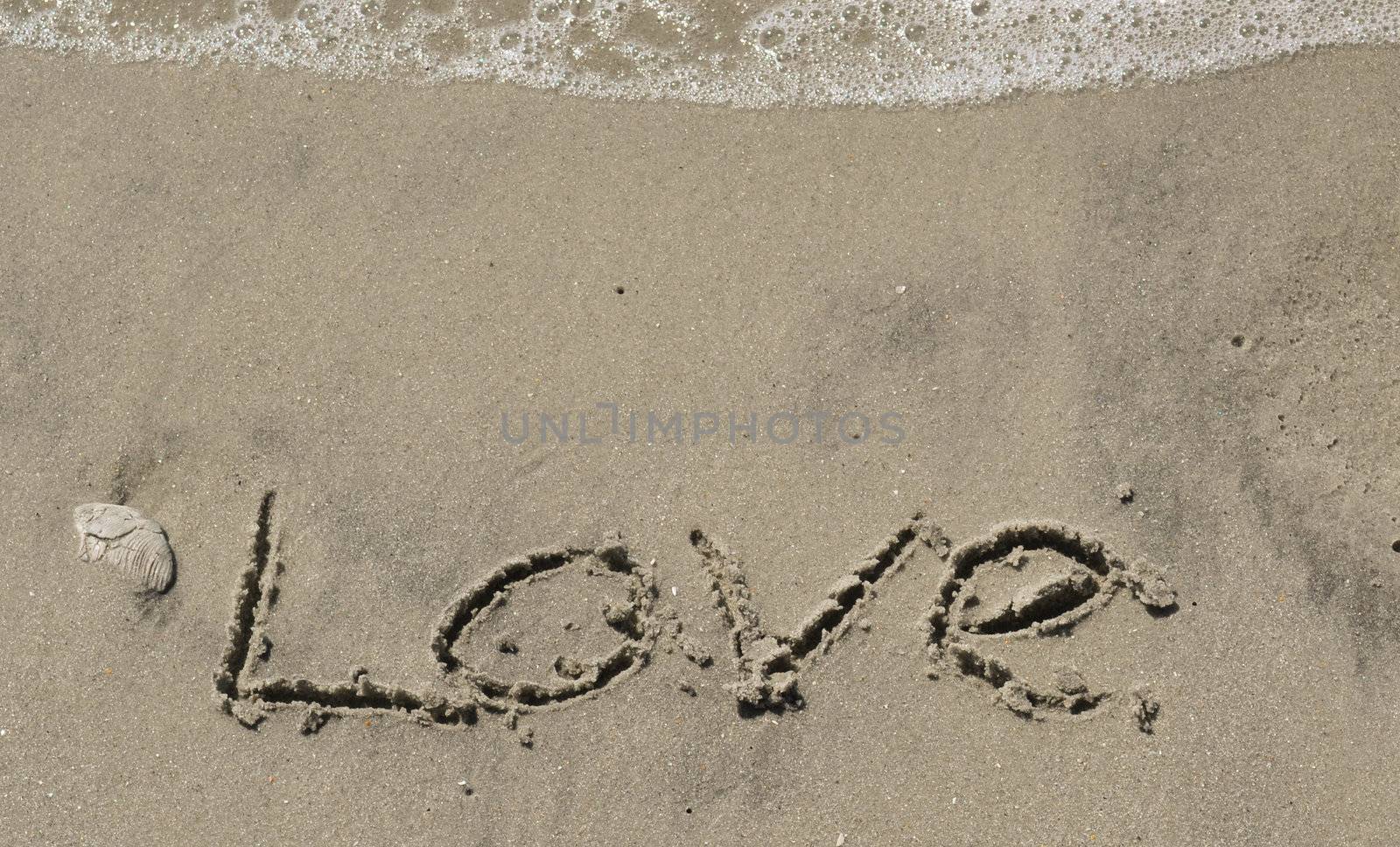 Love written in the sand with wave 8