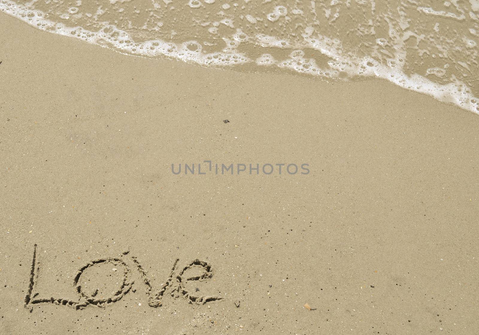 Love written in the sand with wave 34