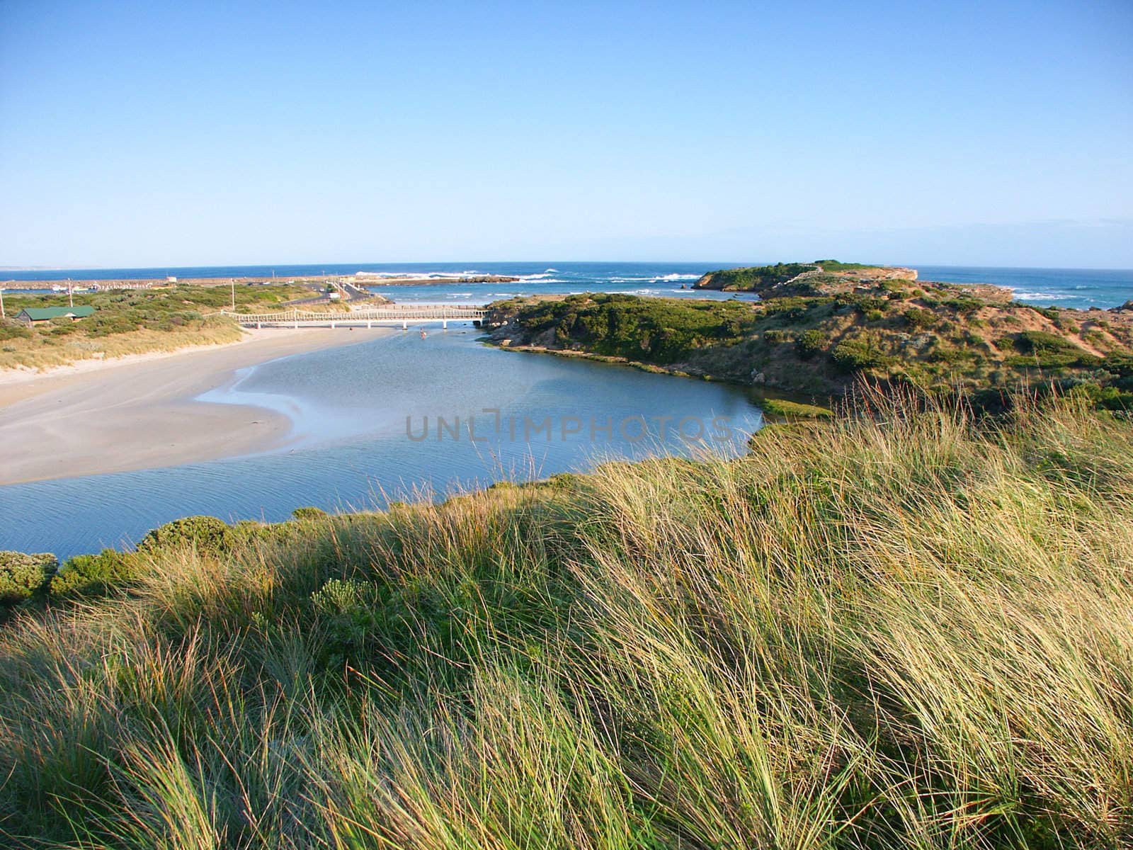 The mouth of the Hopkins River in southern Australia near Warrnambool, Victoria.