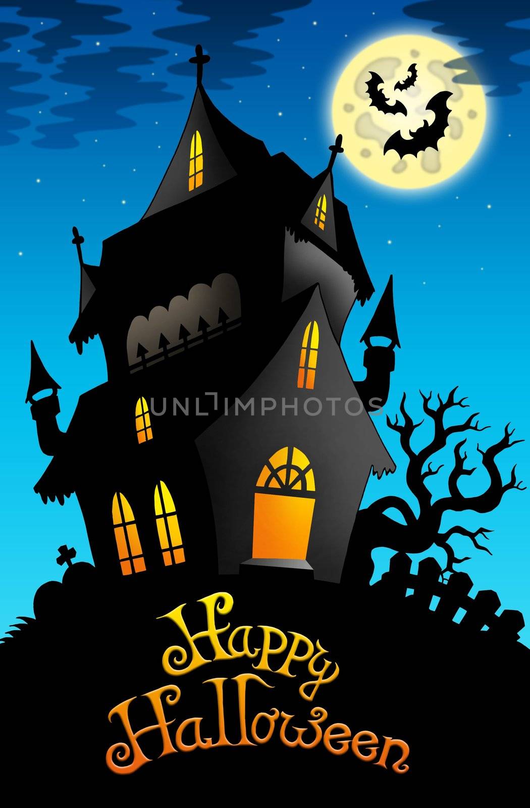 Happy Halloween sign with old house by clairev