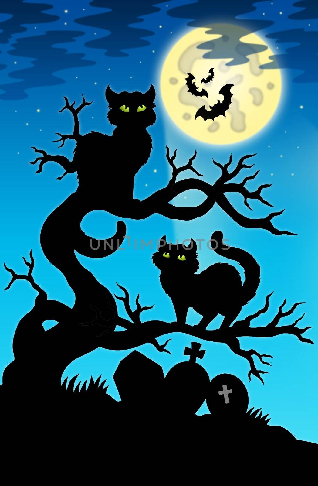Two cats silhouette with full moon by clairev