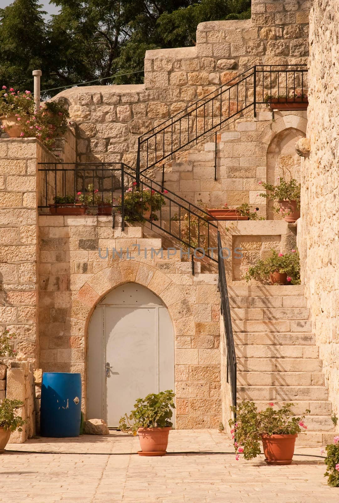 Street stone ladder filled in with the sun