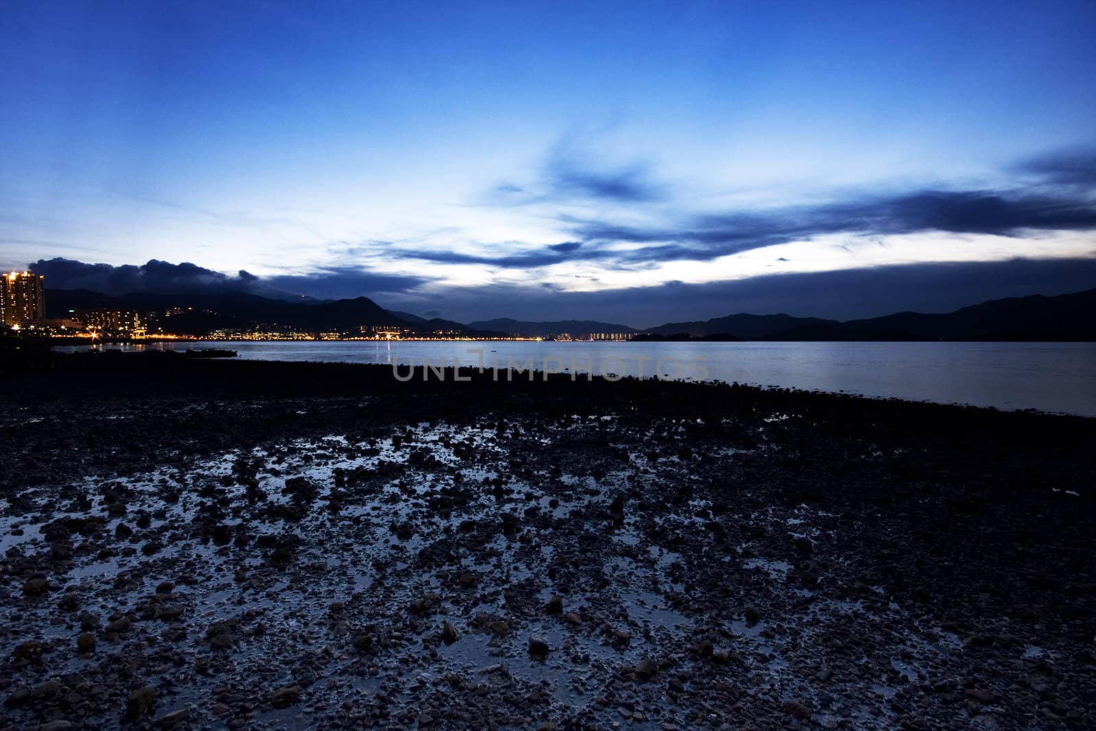 sunrise beach in hong kong and lights