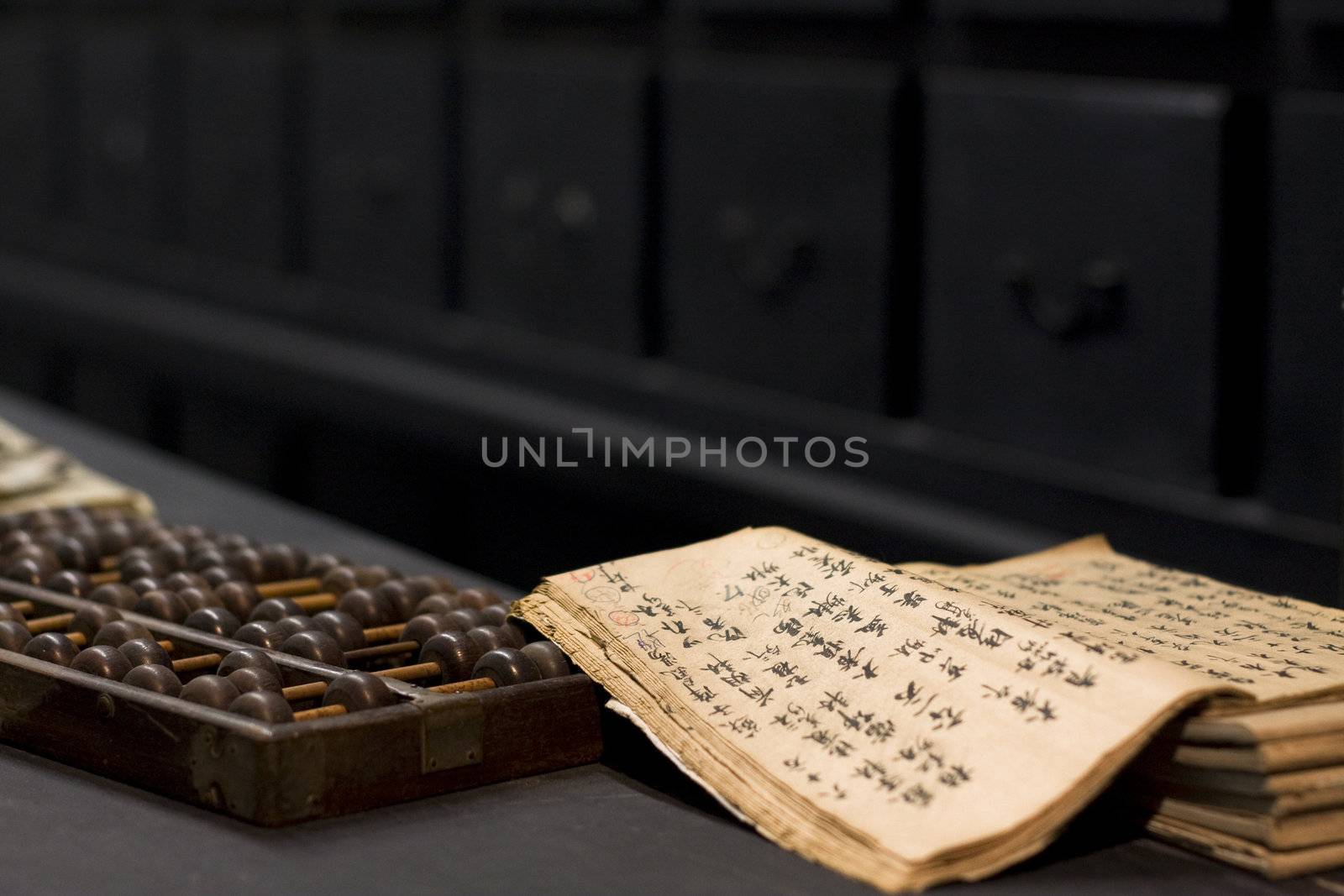 close up on the chinese antique medicine shop
