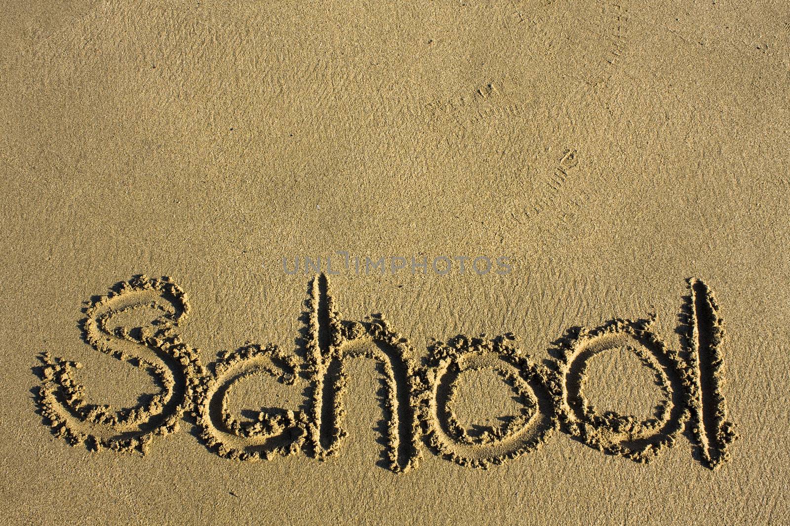 Message says "school" in the Sand on a Beach and texture area upper