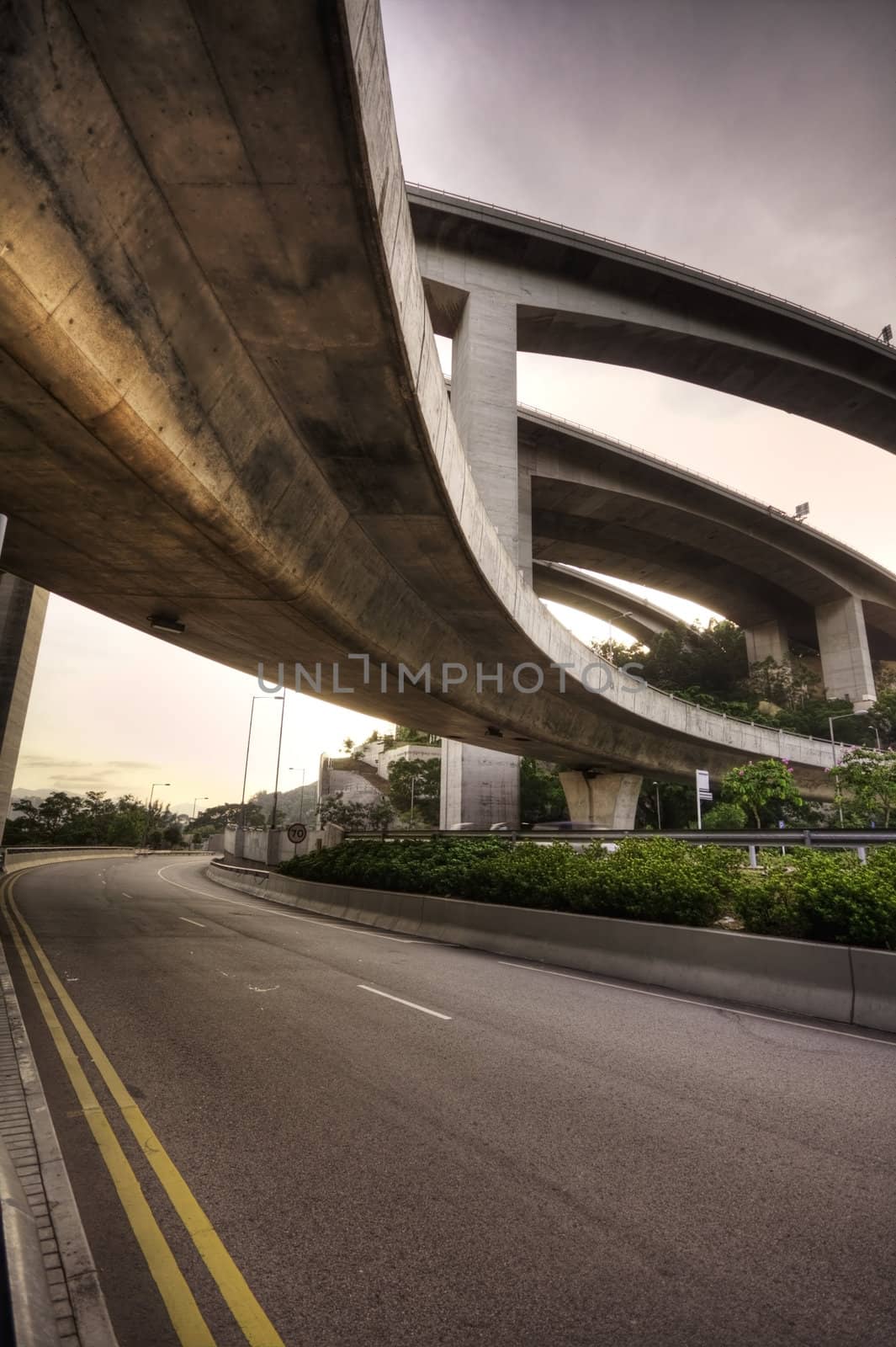 highway in hong kong and sky in sunset