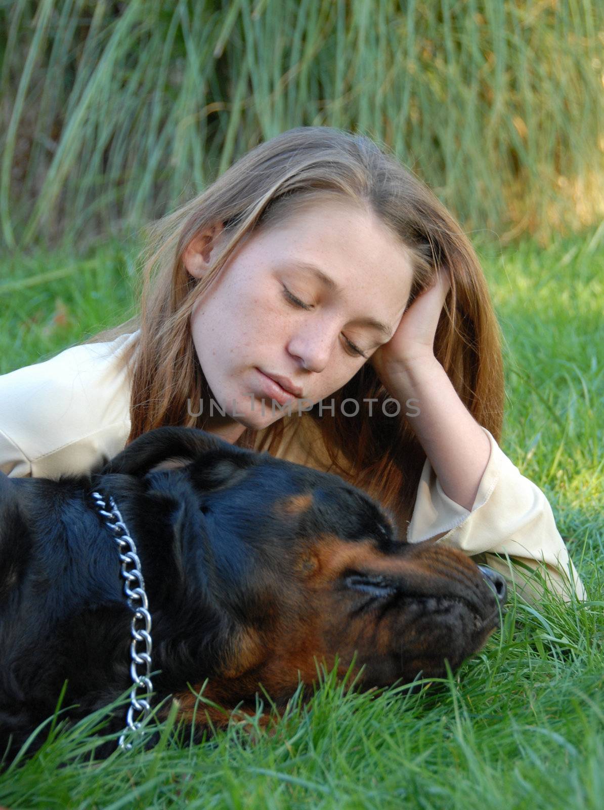 sleeping dog and woman by cynoclub