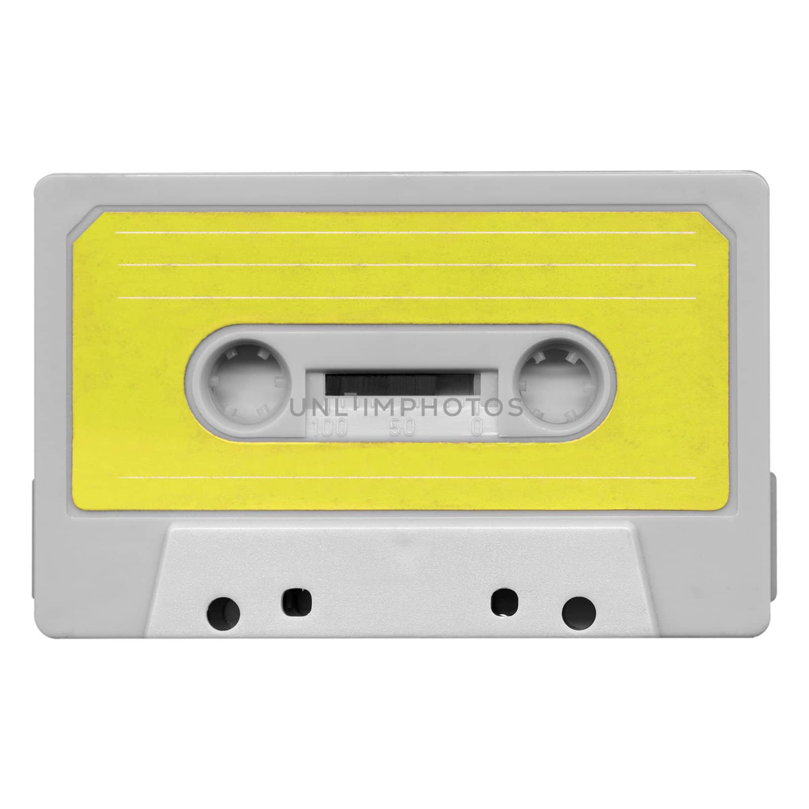 Magnetic tape cassette for audio music recording - isolated over white background