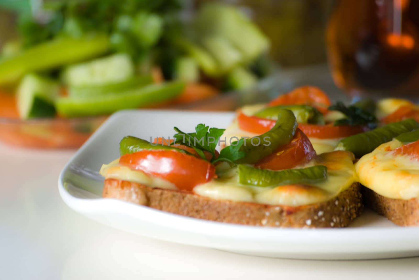 homemade pizza  with fresh tomato and pepper