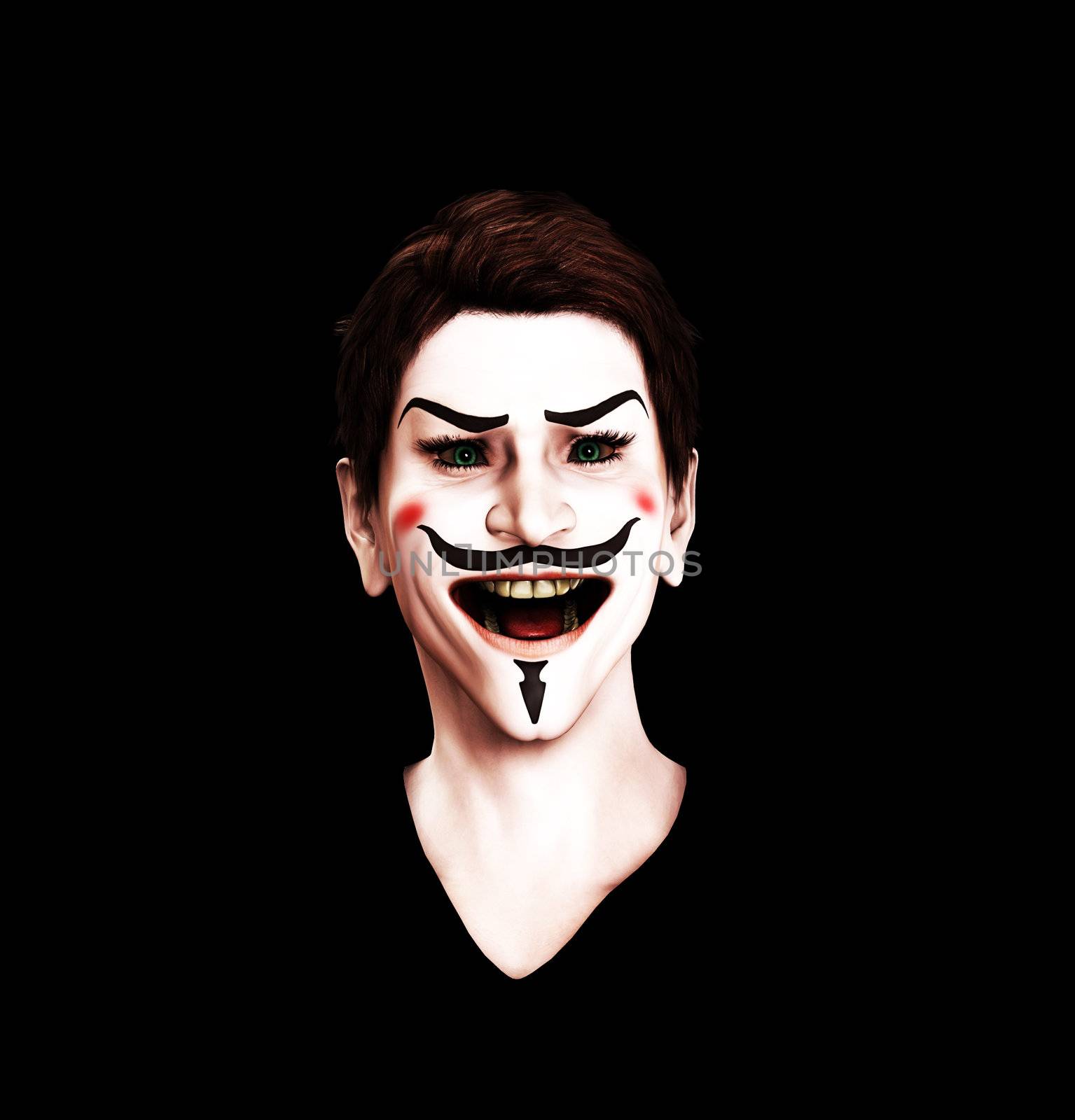 Close up view of an insane Guy Fawkes.