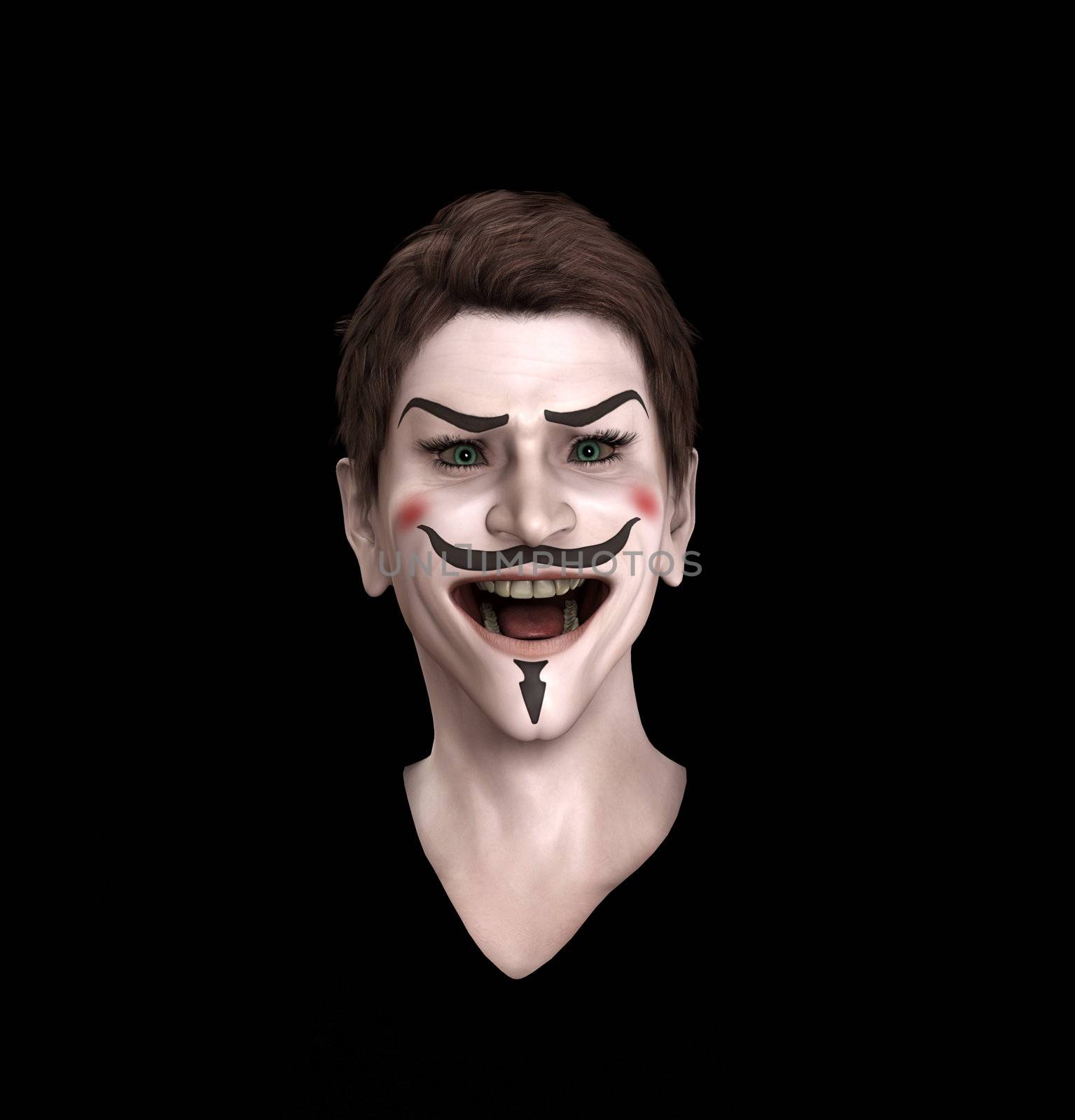 Close up view of an insane Guy Fawkes.