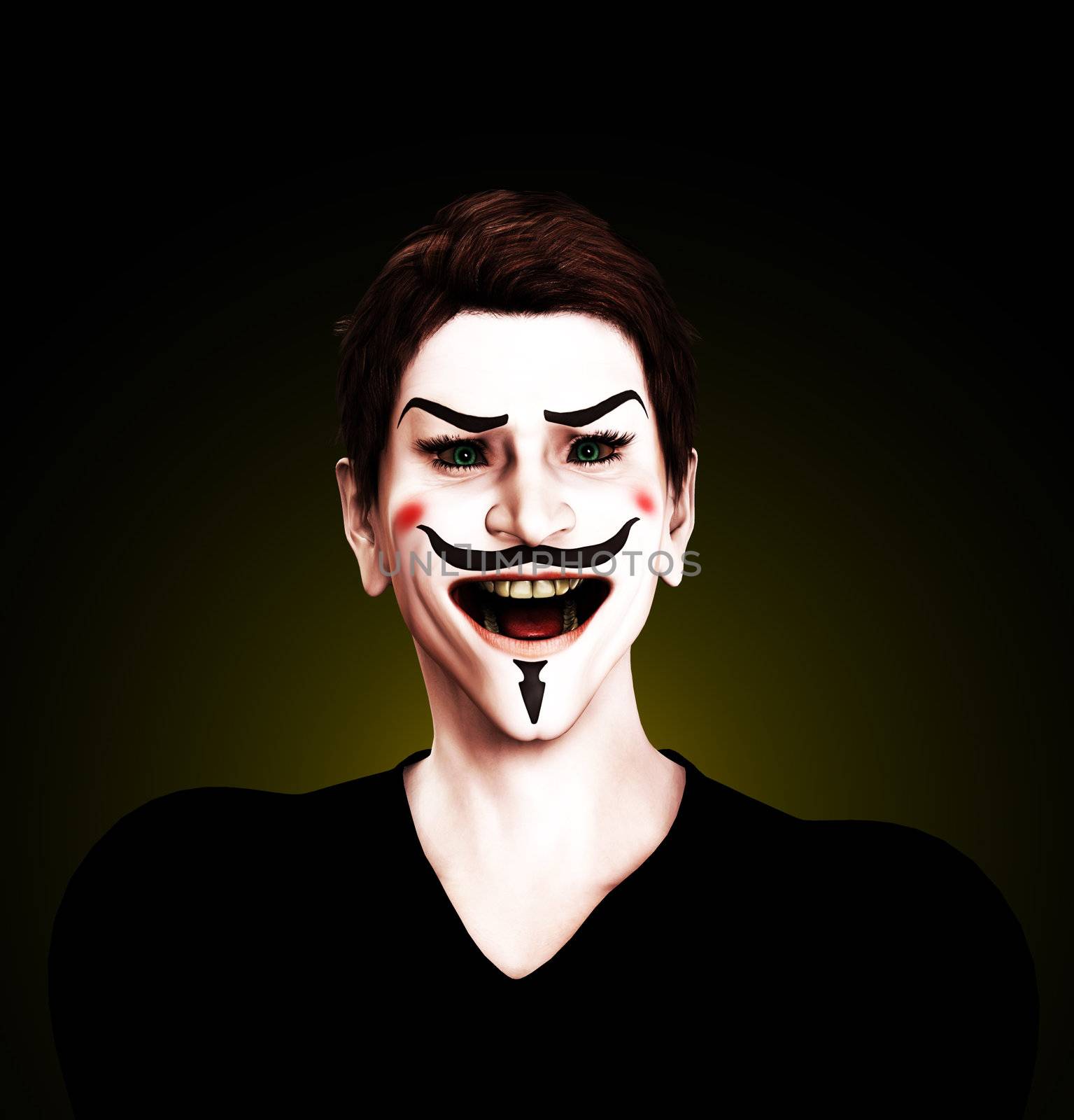 Close up view of an insane Guy Fawkes.