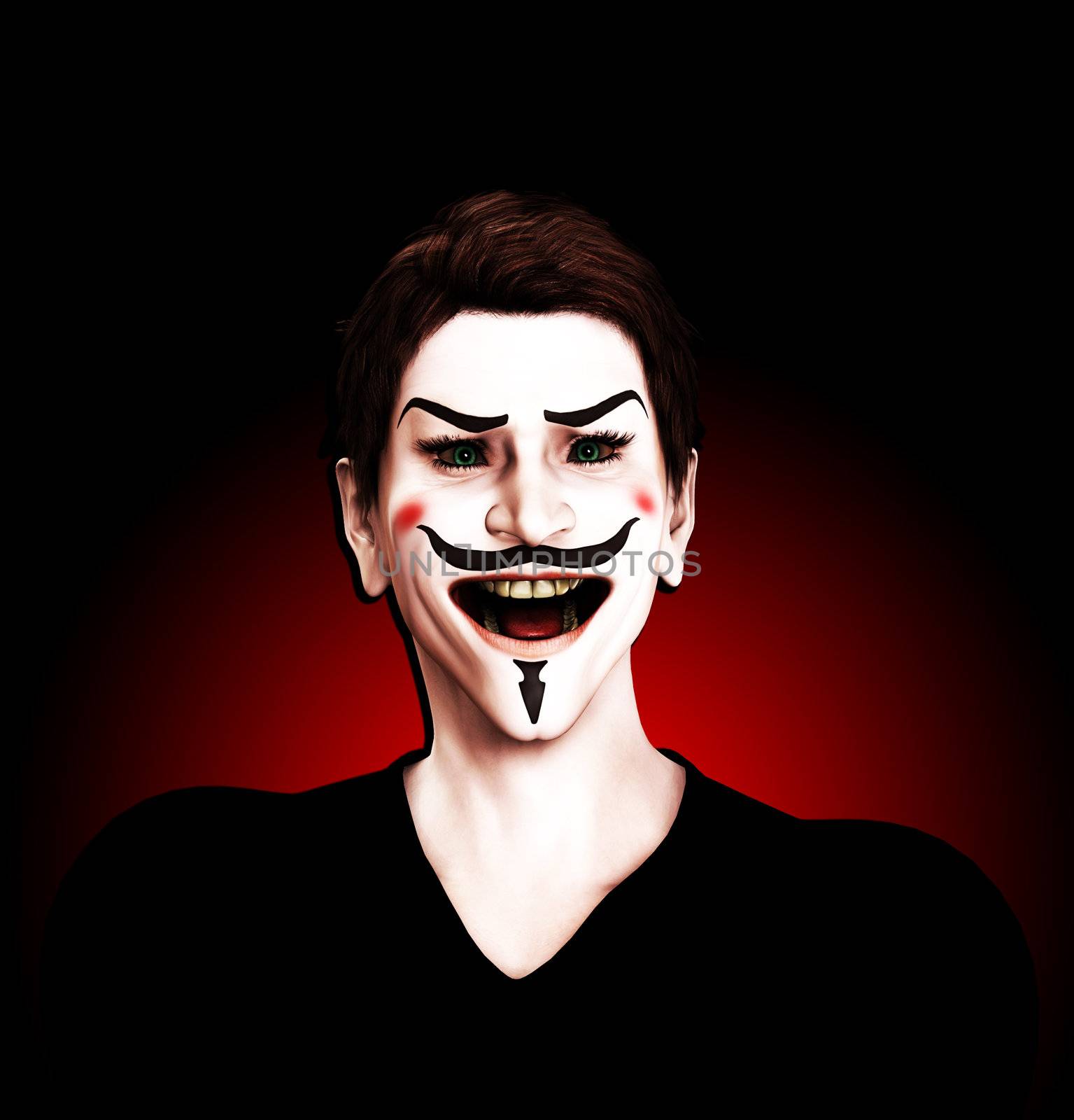 Close up view of an insane Guy Fawkes.