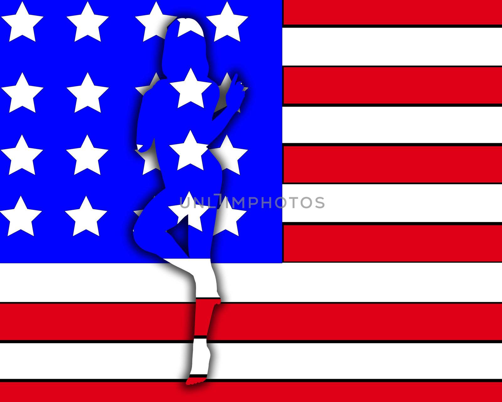 A outline of a sexy women against the American flag.